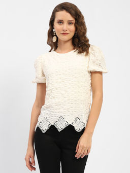 Madame - Textured Off-White Embellished Top
