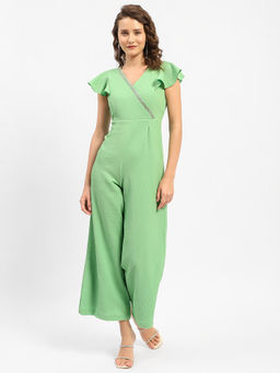 Madame - Surplice Neck Apple Green Jumpsuit