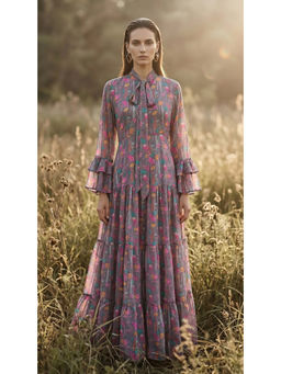 Basanti Kapde aur Koffee - Women Georgette Grey Floral Dress