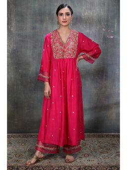 Label Niti Bothra - Pink Leaf Jaal Chunnat Kurta with Palazzo