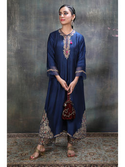 Label Niti Bothra - Women Blue Leaf Jaal Kurta with Pant