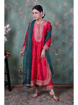 Label Niti Bothra - Women Pink Marodi Long Kurta with Pant and Dupatta