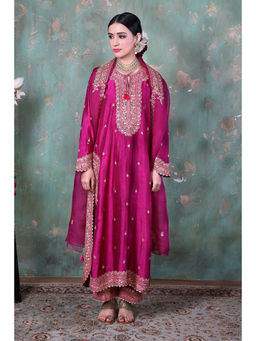 Label Niti Bothra - Wine Marodi Long Kurta with Palazzo and Dupatta