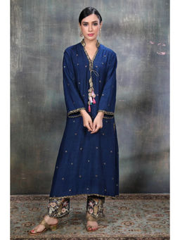 Label Niti Bothra - Women Blue Mughal Jaal Heavy Kurta with Palazzo