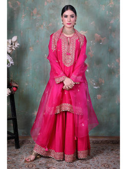 Label Niti Bothra - Women Pink Marodi Kurta with Sharara and Dupatta