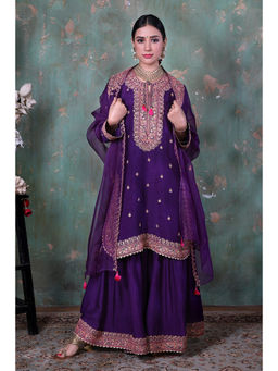 Label Niti Bothra - Women Purple Marodi Kurta with Sharara and Dupatta