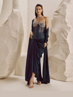 Nirmooha - Women Serres Teal Corset with Skirt and Scarf
