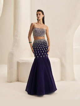 Nirmooha - Women Navy Blue Vesper Top with Skirt