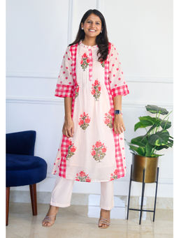 Pink Tree - Women Pink Chequered Kurta with Pant