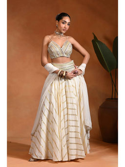 Rishi & Vibhuti - Zar Ivory Mirror Work Lehenga with Bustier and Dupatta