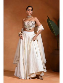 Rishi & Vibhuti - Dilbar Ivory Embellished Lehenga with Bustier and Dupatta