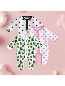 Kidbea - Full Sleeves Organic Cotton Printed Multicolour Romper (Pack of 3)
