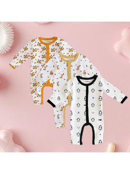 Kidbea - Full Sleeves Organic Cotton Printed Multicolour Romper (Pack of 3)