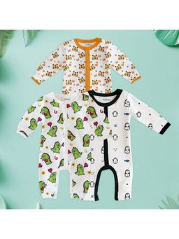 Kidbea - Full Sleeves Organic Cotton Printed Multicolour Romper (Pack of 3)