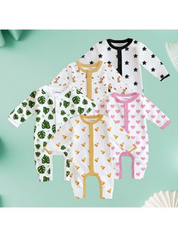 Kidbea - Full Sleeves Organic Cotton Printed Multicolour Romper (Pack of 5)