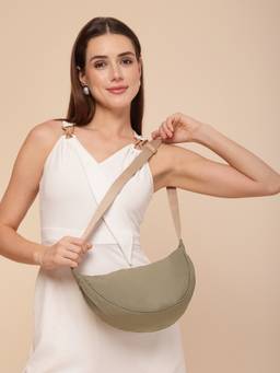 Anekaant - Drift Olive Polyester Solid Crossbody Bag