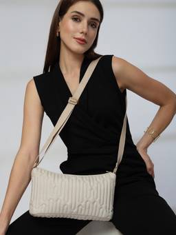 Anekaant - Drift Ivory White Polyester Geometric Sling Bag