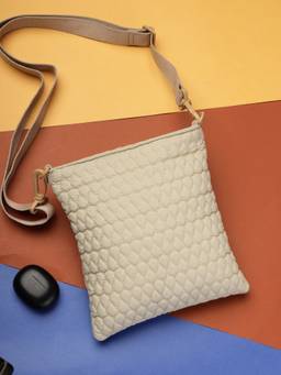 Anekaant - Drift Olive White Polyester Teardrop Quilted Sling Bag