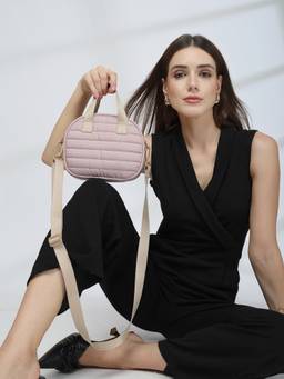 Anekaant - Drift Dusty Pink Polyester Striped Quilted Mini Bag