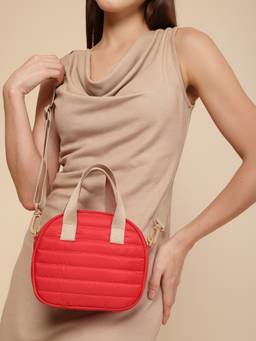 Anekaant - Drift Red Polyester Striped Quilted Mini Bag