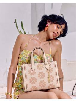 Emily Loran - Daisy Bloom Handbag with Detachable Strap - Beige