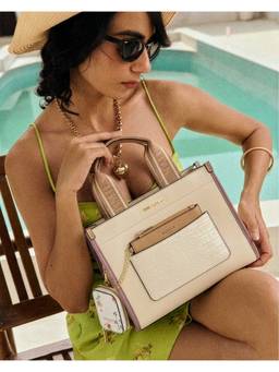 Emily Loran - Charm Carry Handbag with Detachable Strap and 2 Pouch - Cream