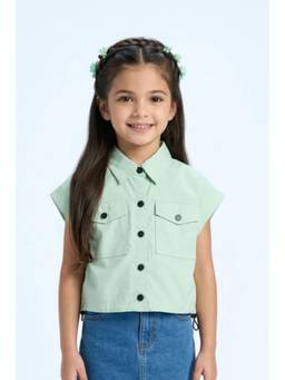 TINY GIRL - Pista Green Collar Neck Top
