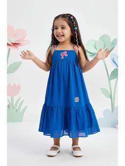 TINY GIRL - Sleeveless Solid Barbie Dress- Blue