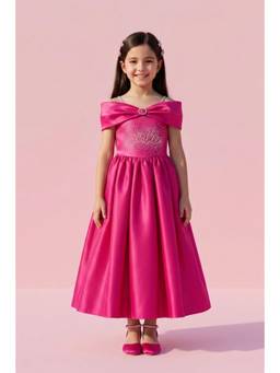 TINY GIRL - Barbie Off Shoulder Dimond Detailed Dress- Hot Pink