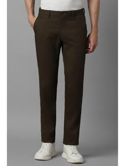 Louis Philippe - Men Brown Slim Tapered Fit Textured Flat Front Casual Trousers