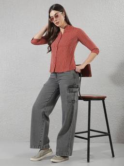 CRIMSOUNE CLUB - Women's Grey Cargo Pure Cotton Jeans