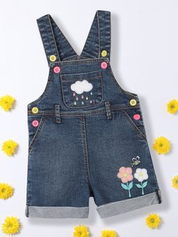 Nautinati - Girls Applique Work Pure Cotton Denim Dungaree