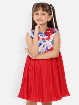 Nautinati - Girls Floral Printed Gathered Or Pleated Fit Flare Dress