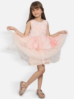 Nautinati - Girls Embellished Round Neck Fit Flare Dress