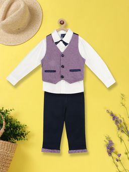 Nautinati - Boys Self Design Pure Cotton Single Breasted Suit (Set of 4)