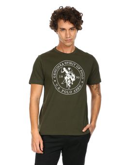 U.S. POLO ASSN. - Men Green I643 Comfort Fit Printed Cotton T-shirt