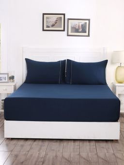 Maspar - Colorart Viola Solid 300 Tc Cotton Indigo Bed Sheet With 1 Pillow Cover