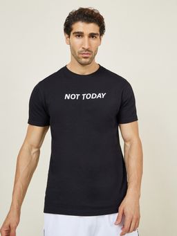 Styli - Mens Black Not Today Slogan Regular Fit Cotton T-Shirt