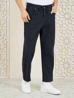 Styli - Mens Panelled Loose Fit Grey Wash Cotton Jeans