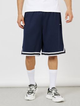 Styli - Navy Blue Ultra Soft Micro Poly Basketball Shorts with Embroidered Tape Detail