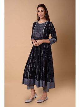 PINKSKY - Black Ikat Kurta with Embroidery