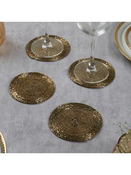 HomeTown - Nora Handmade Beaded Coaster Set Of 4 Dia 10X10 Cm In Gold Colour
