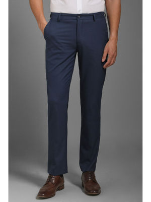 Buy Louis Philippe Men Navy Blue Regular Fit Solid Flat Front Formal ...