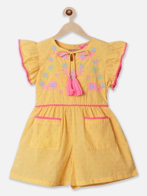 Nautinati Girls' 100% Cotton Asymmetric Off-shoulder Floral Print jumpsuit