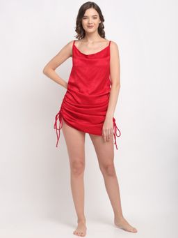 AOBA - Womens Red Convertible Satin Nightdress