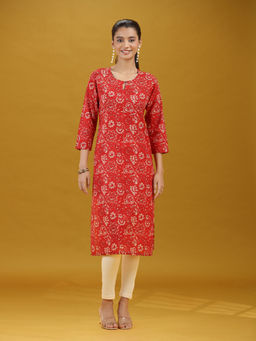 Cotton Culture - Red Floral Printed Cotton Straight Kurta