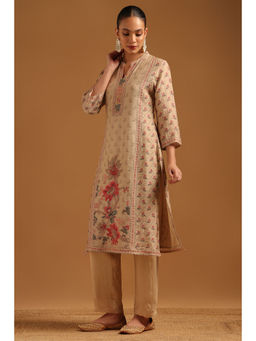 Soch - Beige Floral Mandarin Neck Kurta