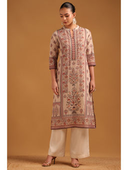 Soch - Beige Floral Mandarin Neck Kurta