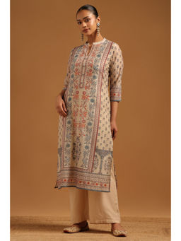 Soch - Beige Floral Mandarin Neck Kurta