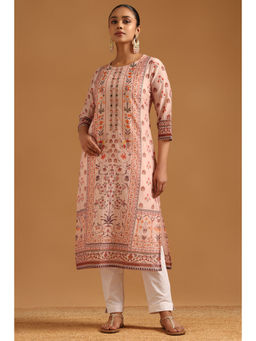 Soch - Pink Floral Round Neck Kurta